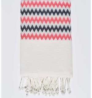 Telo mare zigzag bianco crema, rosa e blu Fouta Tunisia - 1 2