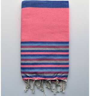 Telo mare rosa neon, blu, grigio, rosa e azzurro Fouta Tunisia - 1