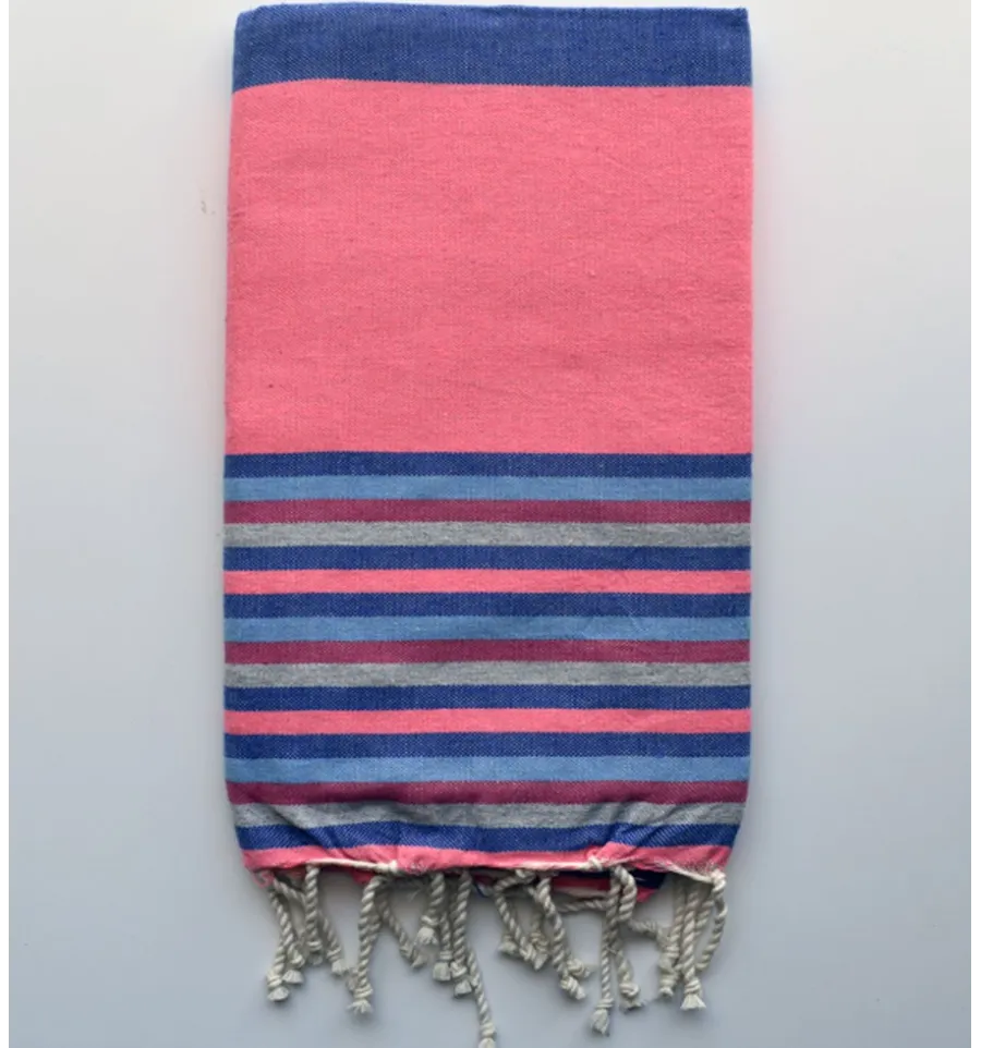 Telo mare rosa neon, blu, grigio, rosa e azzurro Fouta Tunisia - 1