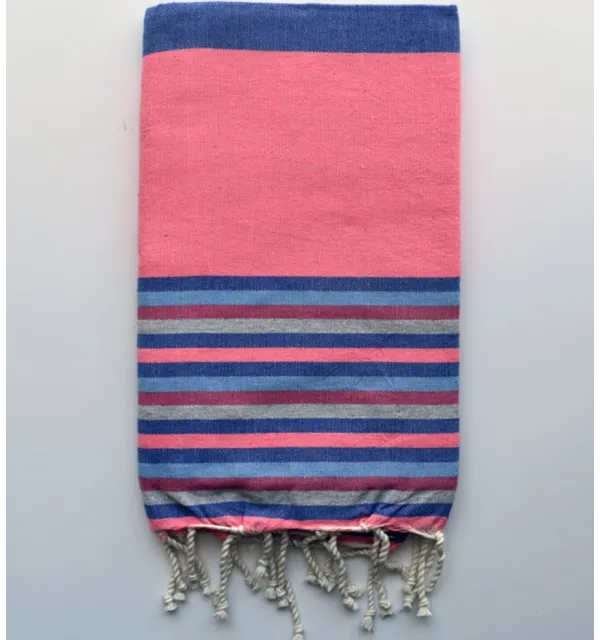 Telo mare rosa neon, blu, grigio, rosa e azzurro Fouta Tunisia - 1