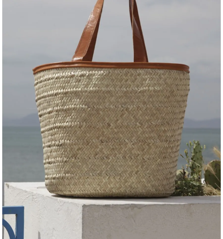 Borsa originale da spiaggia con manici e bordo in pelle Fouta Tunisia - 1