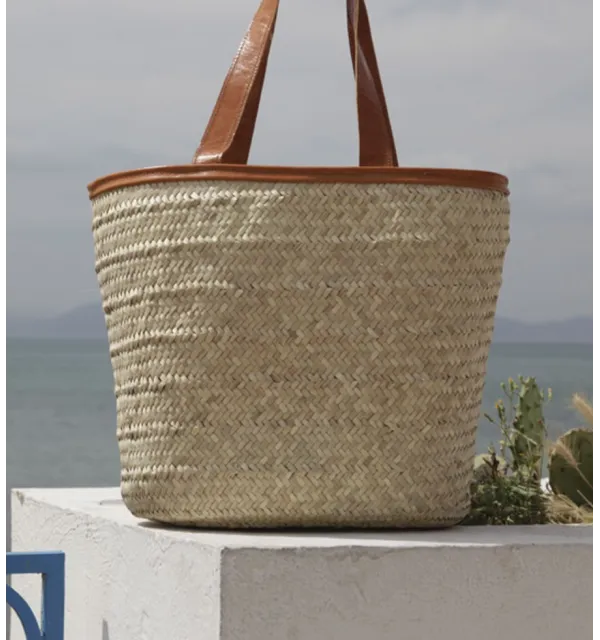 Borsa originale da spiaggia con manici e bordo in pelle Fouta Tunisia - 1