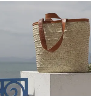 Borsa originale da spiaggia con manici e bordo in pelle Fouta Tunisia - 1 2