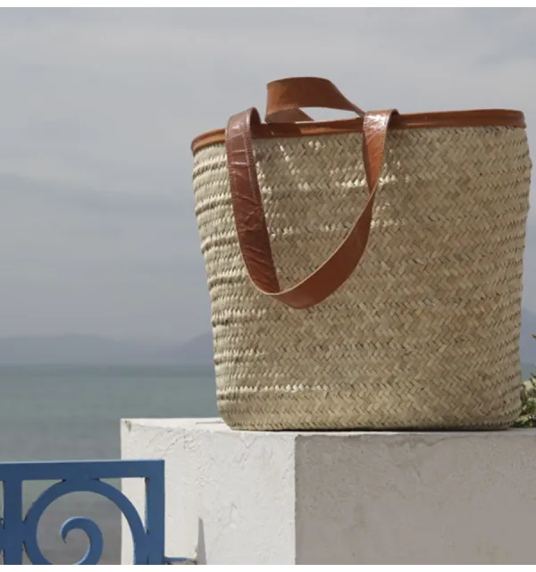 Borsa originale da spiaggia con manici e bordo in pelle Fouta Tunisia - 2