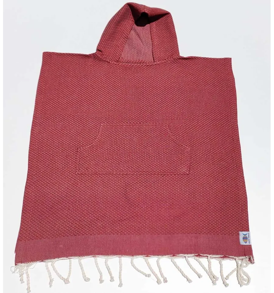 Poncho mare per bambini rosso terracotta Fouta Tunisia - 1