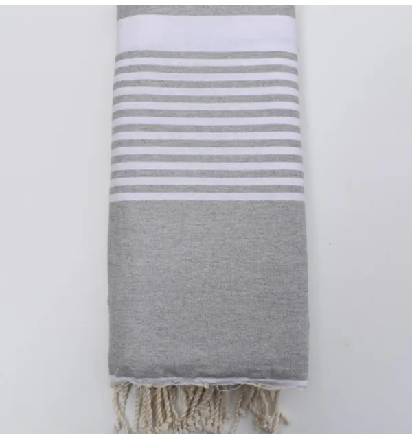 grande fouta grigio chiaro e bianco crema 1.5m*2.5m Fouta Tunisia - 3