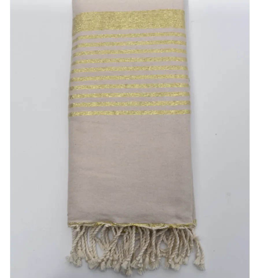 Grande telo mare beige con lurex dorato Fouta Tunisia - 1