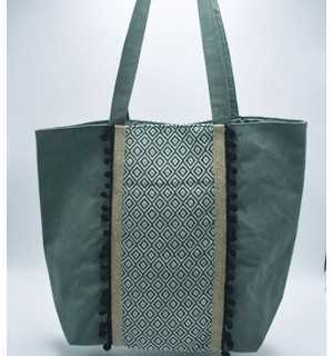 Borsa Saint Tropez verde con pompon neri Fouta Tunisia - 1 2