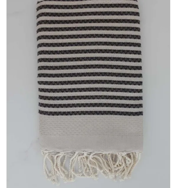 Fouta nido d'ape beige chiaro con strisce nere 