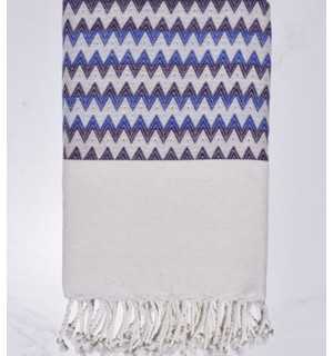 Telo mare zigzag bianco crema, viola e blu Fouta Tunisia - 1