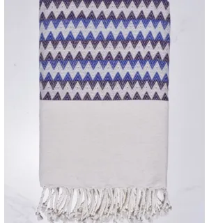 Telo mare zigzag bianco crema, viola e blu Fouta Tunisia - 1