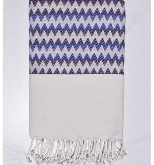 Telo mare zigzag bianco crema, viola e blu Fouta Tunisia - 1