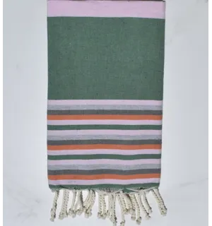 Telo mare rosa confetto, verde, grigio chiaro, grigio e arancione Fouta Tunisia - 1