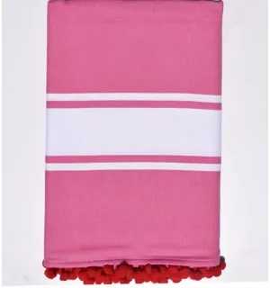 Telo mare rosa caldo con pompon Fouta Tunisia - 1