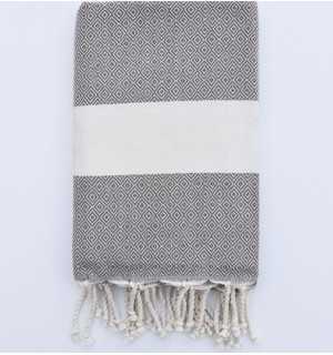 Fouta chevron bianco crema e taupe Fouta Tunisia - 1 2