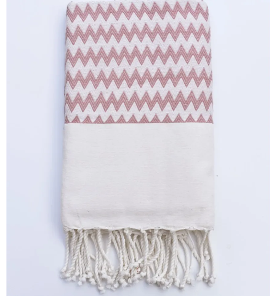 Telo mare zigzag rosa antico e bianco crema Fouta Tunisia - 1