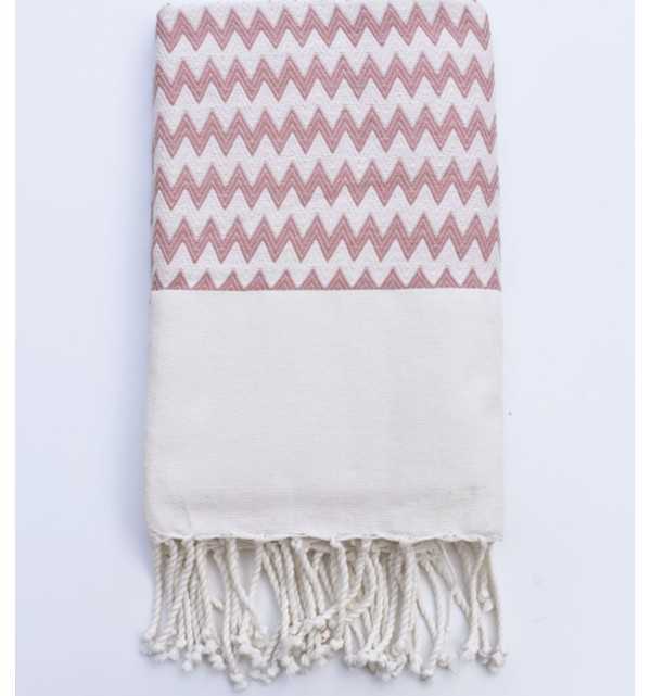 Telo mare zigzag rosa antico e bianco crema Fouta Tunisia - 1