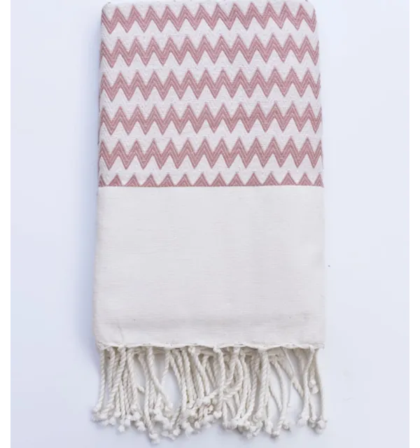 Telo mare zigzag rosa antico e bianco crema Fouta Tunisia - 1