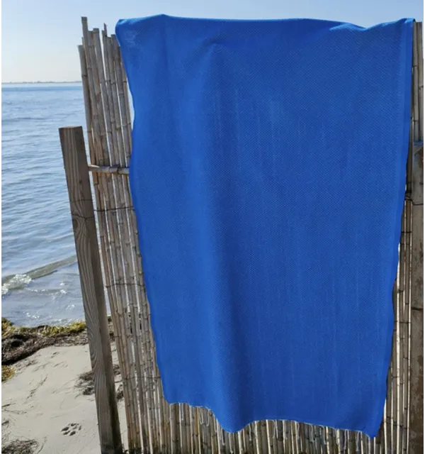 FOUTA nid d'abeille unie bleu azur Fouta Tunisia - 3