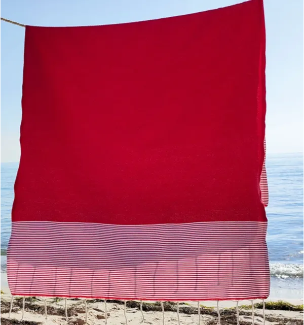 Telo mare nido d'ape rosso chiaro Fouta Tunisia - 1