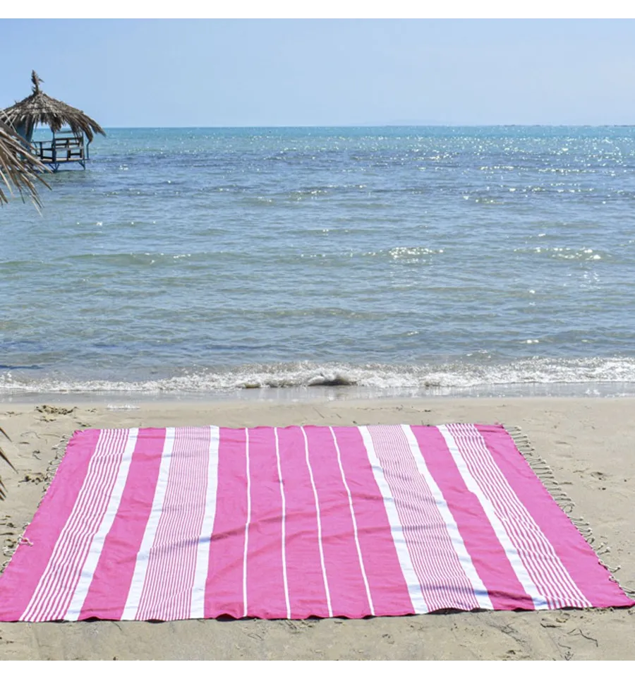 Grande fouta rosa con strisce 2m/2m Fouta Tunisia - 1