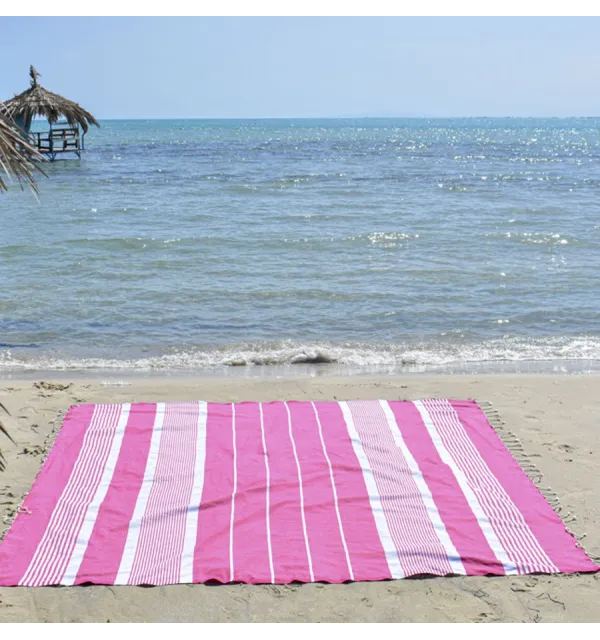 Grande fouta rosa con strisce 2m/2m Fouta Tunisia - 1