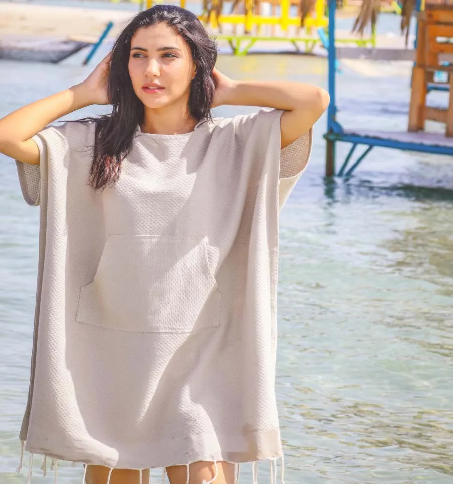 Poncho mare greige Fouta Tunisia - 1