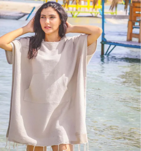 Poncho mare greige Fouta Tunisia - 1