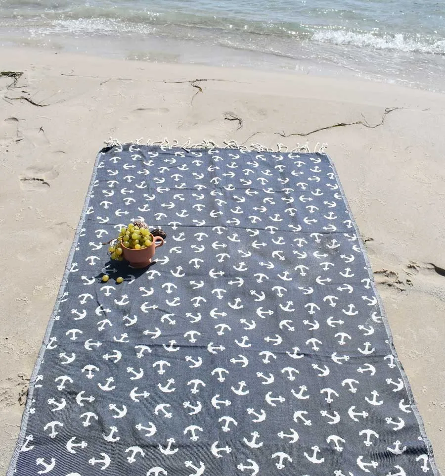 telo mare jacquard anchor notte blu Fouta Tunisia - 1