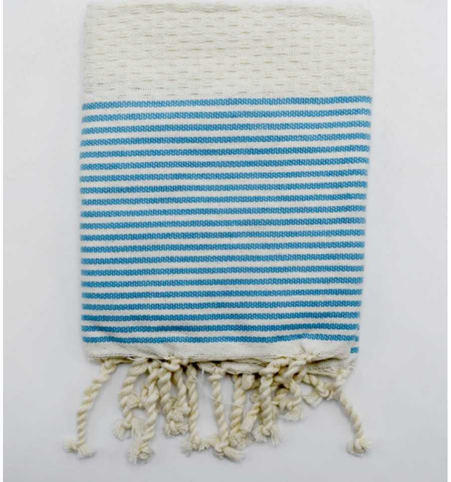 Set di 10 tovaglioli bianco crema con strisce azzurre Fouta Tunisia - 1