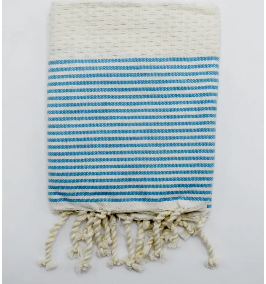 Set di 10 tovaglioli bianco crema con strisce azzurre Fouta Tunisia - 1