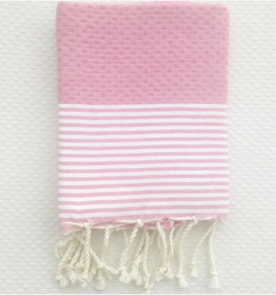 Set di 10 tovaglioli rosa chiaro con strisce Fouta Tunisia - 1