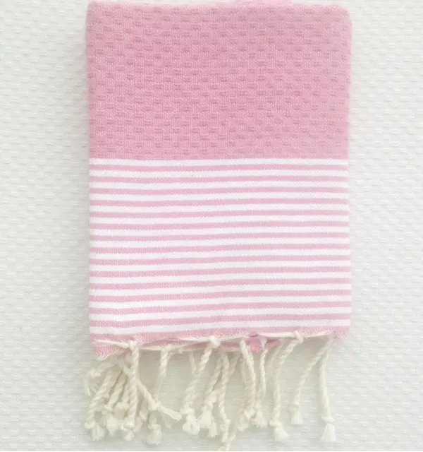 Set di 10 tovaglioli rosa chiaro con strisce Fouta Tunisia - 1