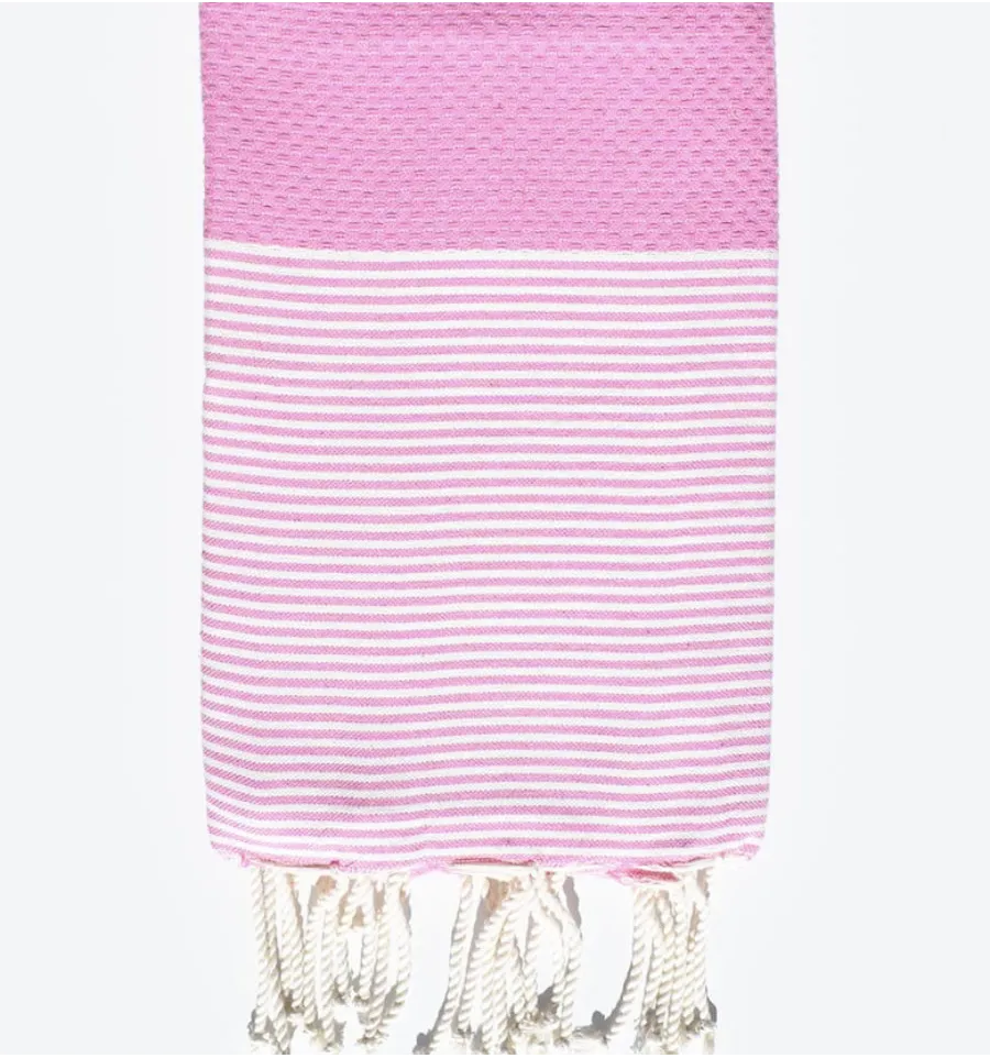 Fouta nid d'abeille rose avec rayures Fouta Tunisia - 1