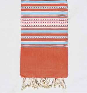 telo mare arabesco arancio scuro con strisce azzurre Fouta Tunisia - 1