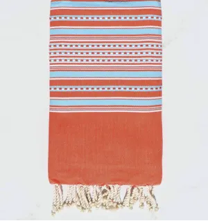 telo mare arabesco arancio scuro con strisce azzurre Fouta Tunisia - 1