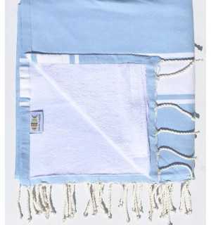 telo mare raddoppiato  spugna blu cielo e blu Fouta Tunisia - 1