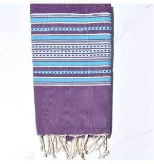 Telo mare arabesca viola con strisce blu celeste Fouta Tunisia - 2 2