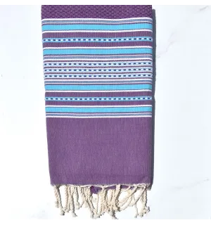 Telo mare arabesca viola con strisce blu celeste Fouta Tunisia - 2 2