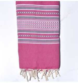 Telo mare arabesca rosa scuro con strisce grigie Fouta Tunisia - 8 2