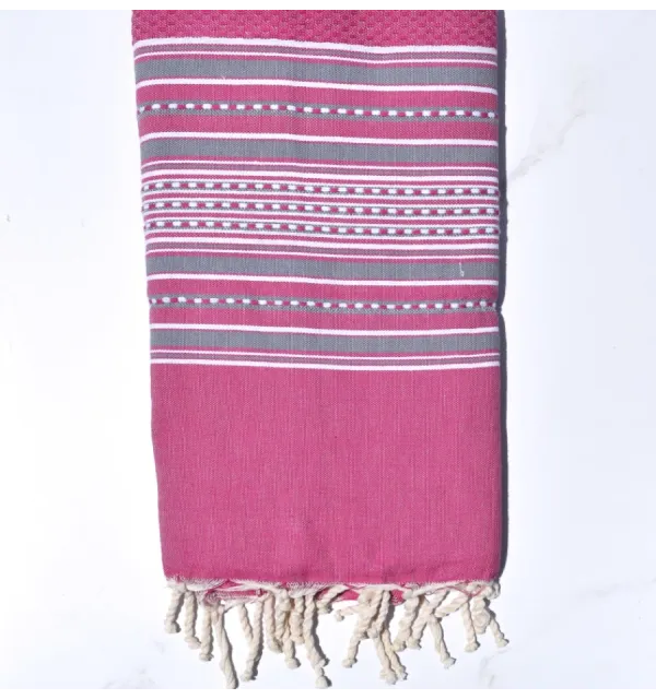 Telo mare arabesca rosa scuro con strisce grigie Fouta Tunisia - 6