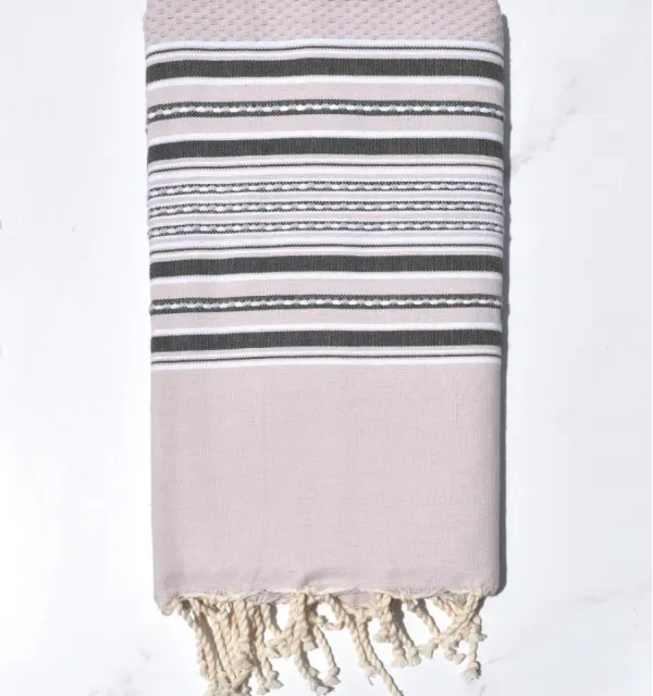 Telo mare arabesca rosa pallido con strisce grigio antracite Fouta Tunisia - 1