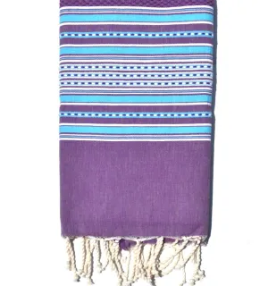 Telo mare arabesca viola con strisce blu celeste Fouta Tunisia - 2