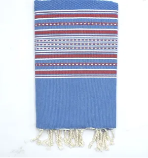 Telo mare arabesca blu reale con strisce rosse Fouta Tunisia - 1