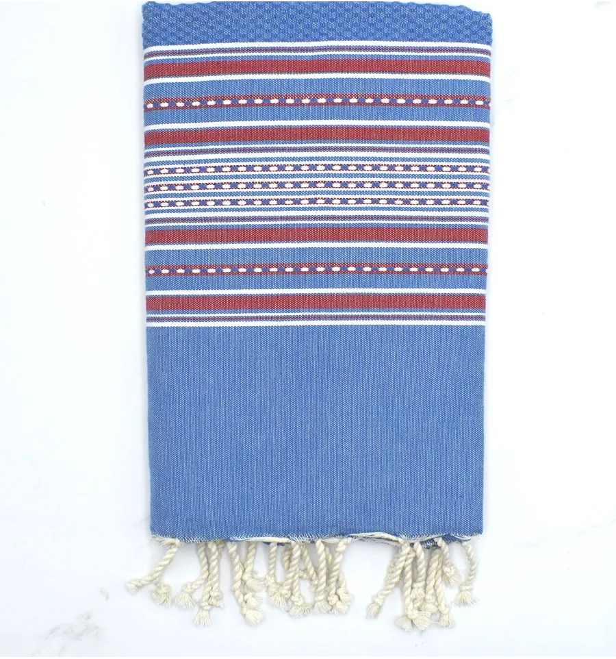 Telo mare arabesca blu reale con strisce rosse Fouta Tunisia - 1