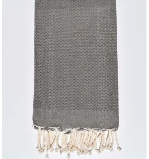 Serviette de plage unie taupe Fouta Tunisia - 1