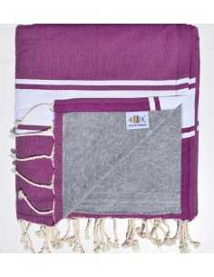 Telo mare in spugna viola scuro e grigio Fouta Tunisia - 2