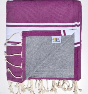 Telo mare in spugna viola scuro e grigio Fouta Tunisia - 2