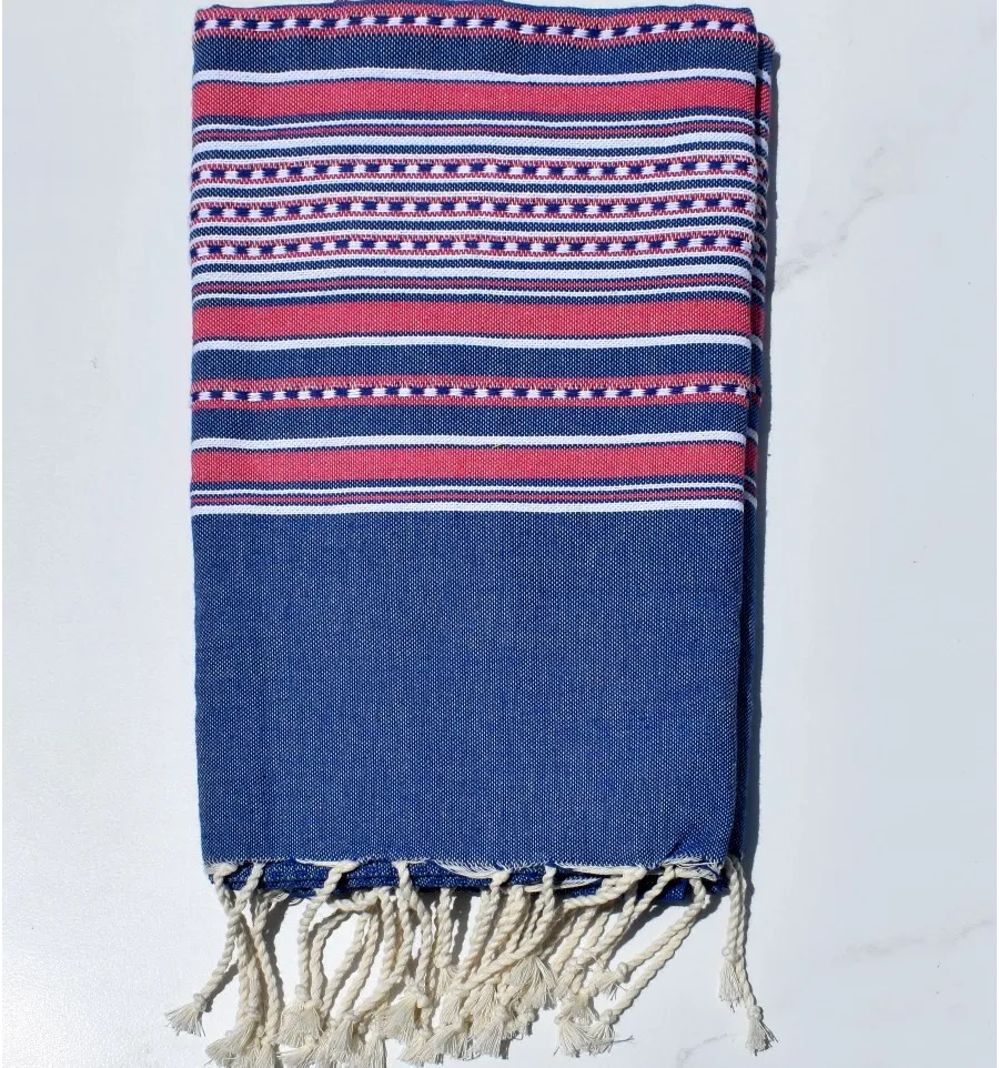 Telo mare arabesca blu con strisce rosa Fouta Tunisia - 1