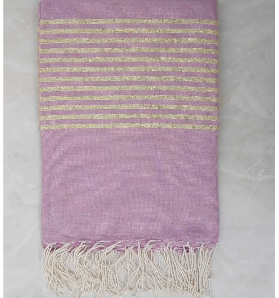 Grande fouta rosa con filo lurex oro 